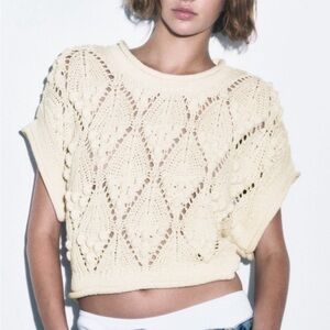 Zara ball trim textured knit sweater top